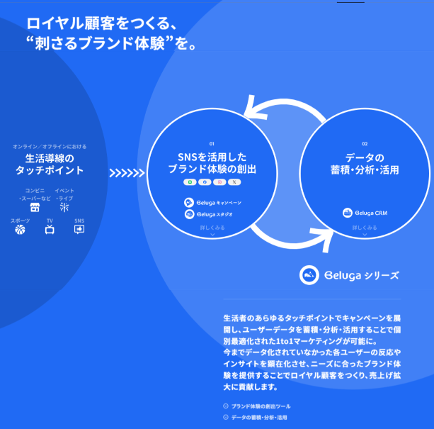 「Belugaシリーズ」の開発を中心に、企業のブランド体験・ファンとの関係構築を支援しています。